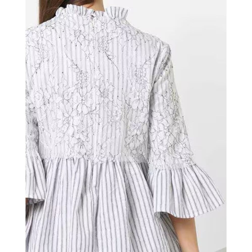 Hannah Lace Stripe Peplum Blouse Mock Neck Small - Picture 2 of 9